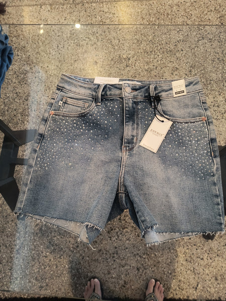 Rhinestone and Denim Stretch Shorts | Judy Blue