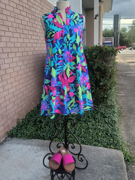 Tropical Tiered Midi Dress