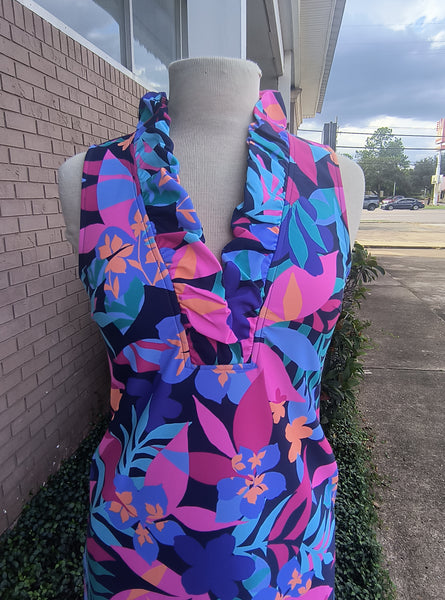 Tropical Navy Dress
