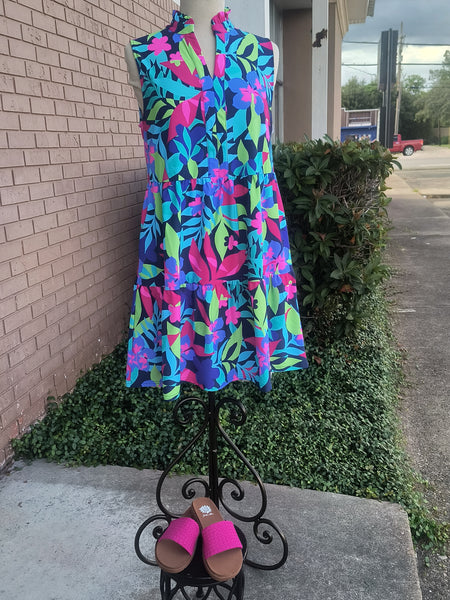Tropical Tiered Midi Dress