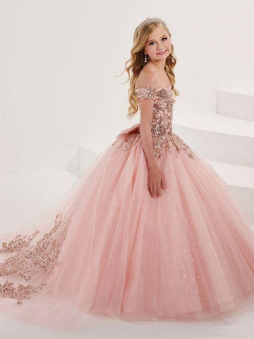 Off Shoulder Rose Lace Ballgown with Detachable Train size 6 in stock