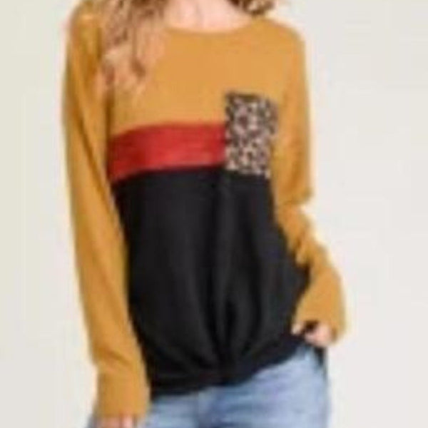 Long Sleeve Multi-Colored Top with Pocket