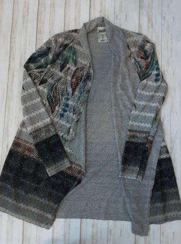 Long Sleeve Feather Print Cardigan with Stones