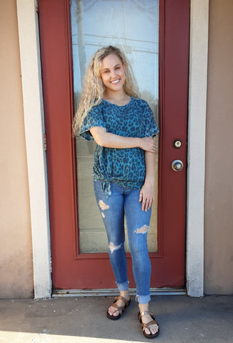 Teal leopard side knot shirt