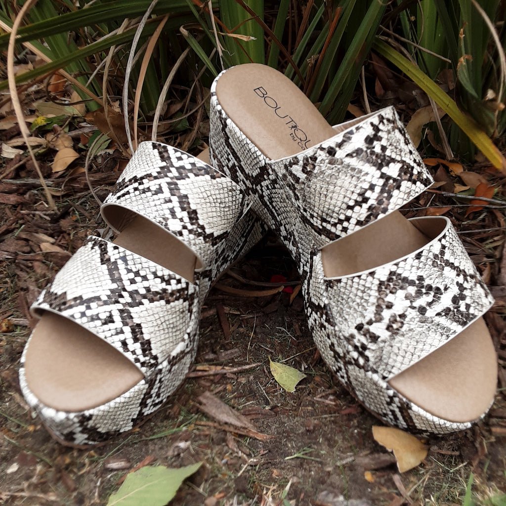 Double Strap Platform Snake Print Wedge | Boutique by Corkys
