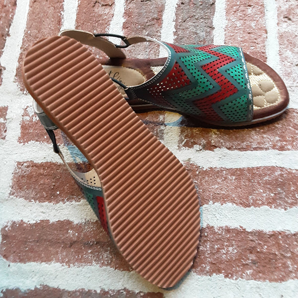 Red and Teal Sling Back Sandals with Chevron Design | Elite by Corkys Honduras