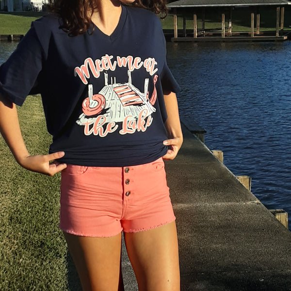 Meet Me At The Lake V-Neck Navy T-Shirt