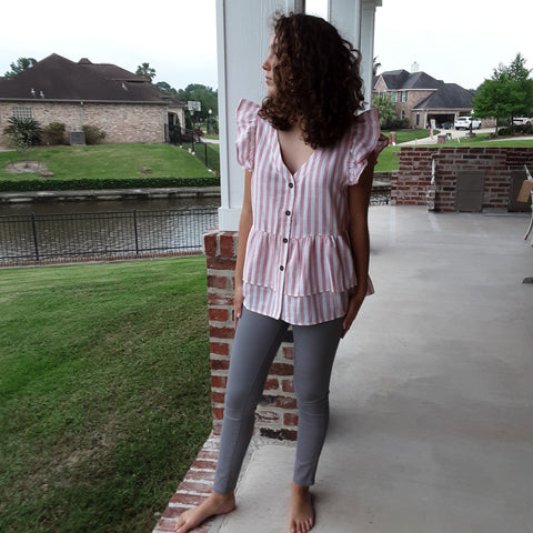 Stripe tiered Button Front Shirt