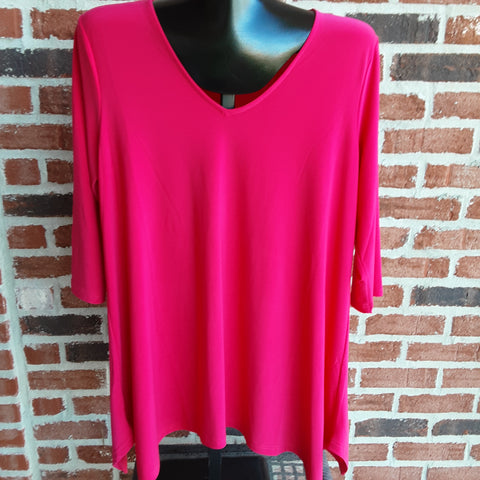 V-neck Tunic with Three Quarter Length Slleves in Hot Pink