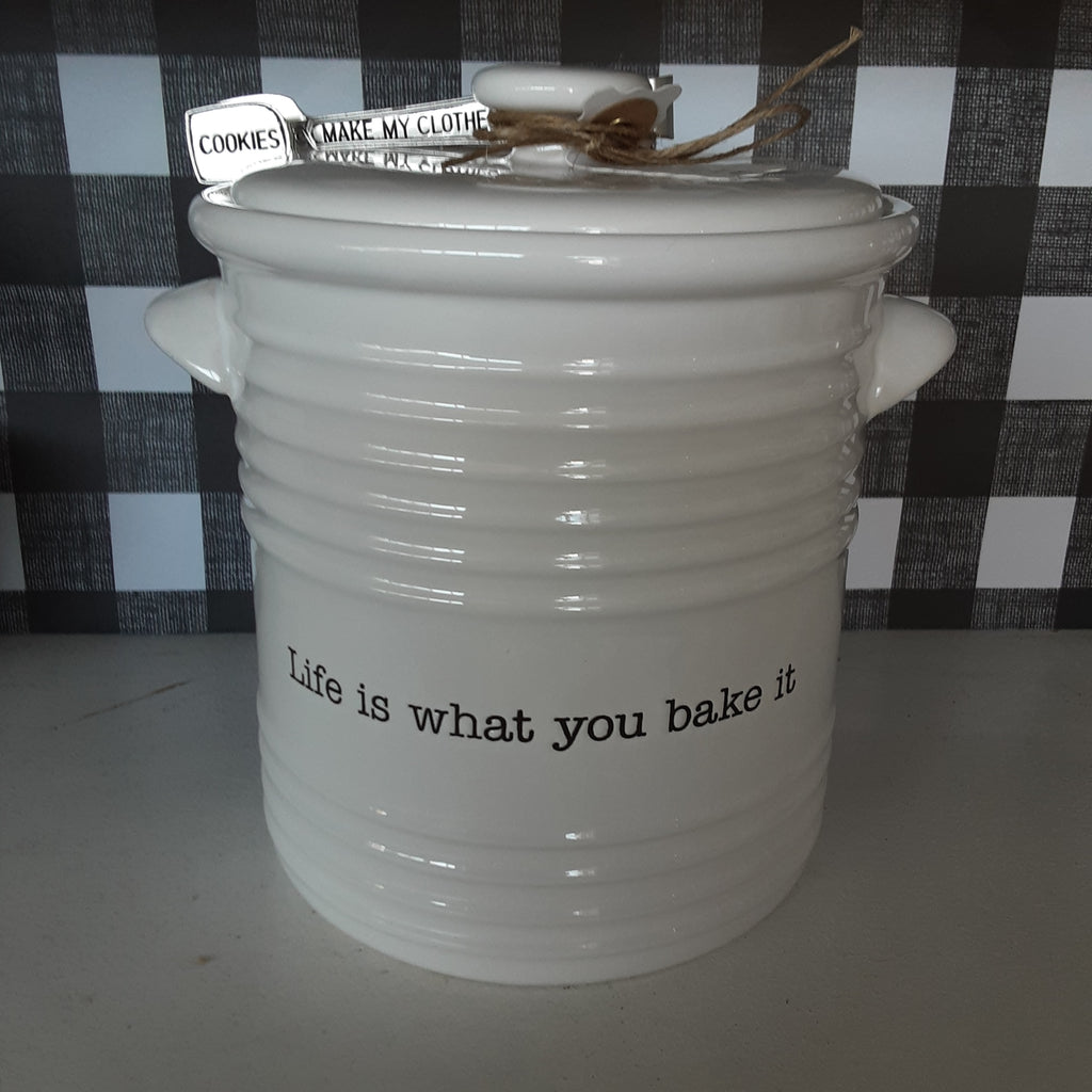 Life Is What You Bake It Cookie Jar Cannister | Mud Pie