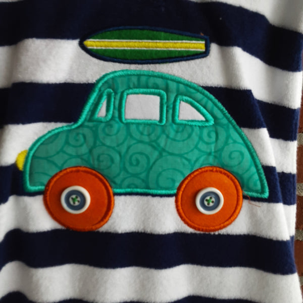 Newborn Terry Cloth Hooded One Piece with Appliqued Beach Buggy & Surfboard | Mud Pie