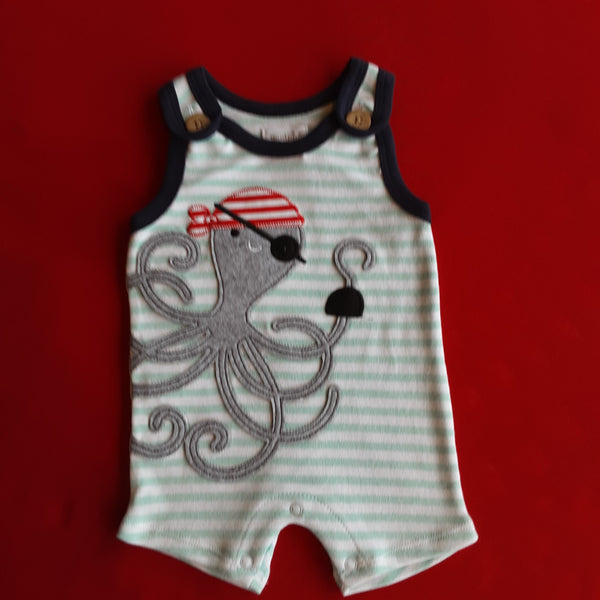 Pirate Octopus Appliqued on a Stripe Knit Shortall
