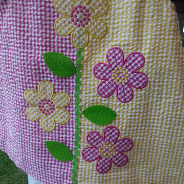 Gingham appliqued & embroidered flowers