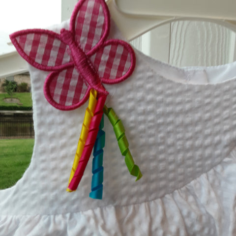 Gingham Appliqued Butterfly with multi colored streamers