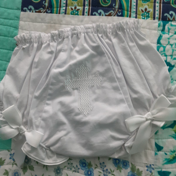 Cross Embroidered Bloomers in White