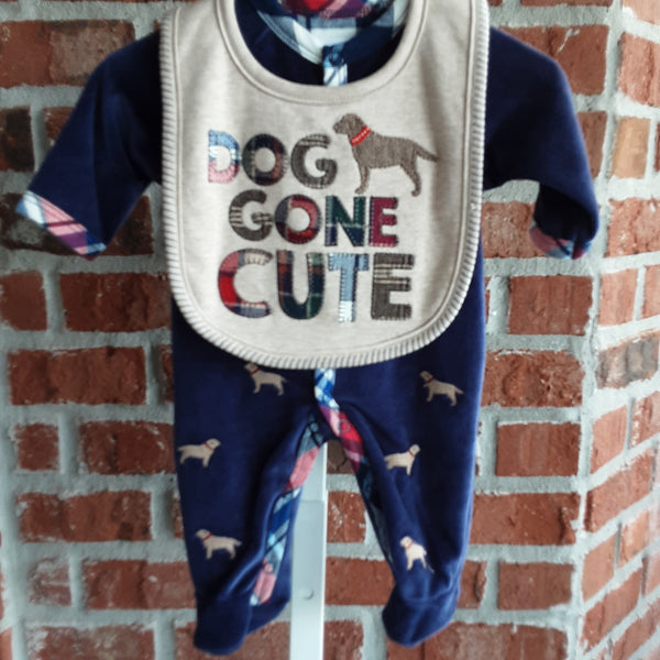 Dog Gone Cute Velour Embroidered  Footed Onsie