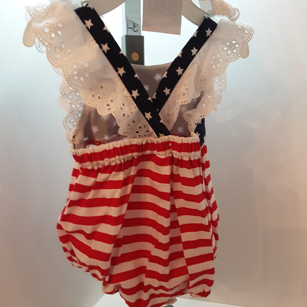 Stars & Stripes Patriotic  Bubble Suit with Eyelet Sunhat | Bonnie Baby