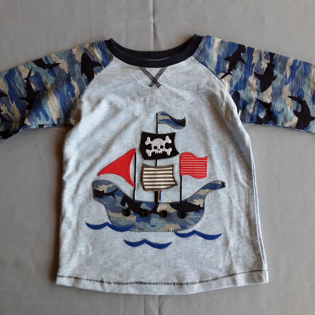 Pirate Ship T-shirt with Camo Raglan Sleeves