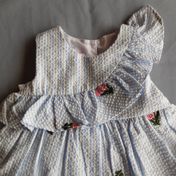 Pinstripe Seersucker and Embroidered Dress | Bonnie Baby