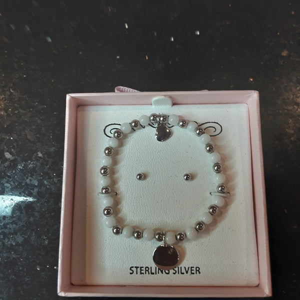 Girls Pearl & Sterling Silver Bracelet and sterling silver earrings