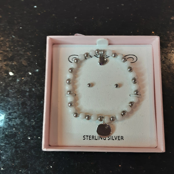 Girls Pearl & Sterling Silver Bracelet and sterling silver earrings