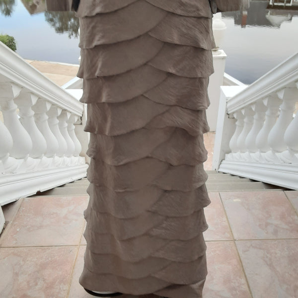 Taupe two piece layered dress with Bolero