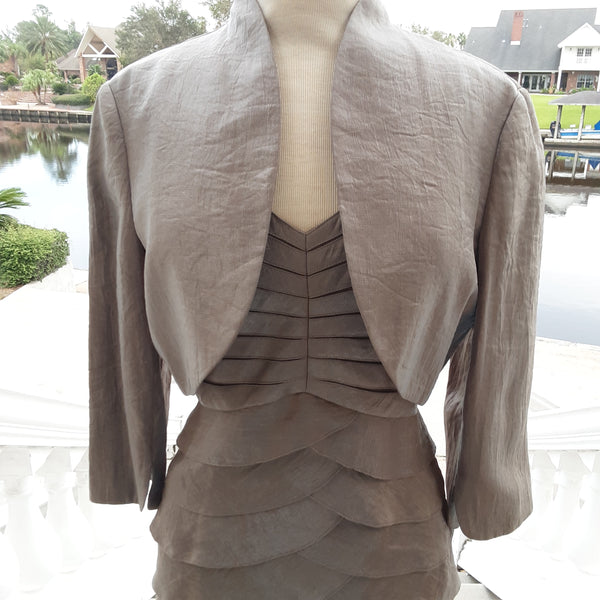 Taupe two piece layered dress with Bolero