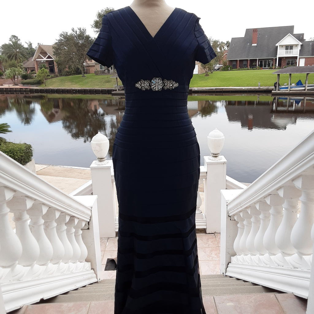 Navy Fitted Layered Formal Gown | Emma Street