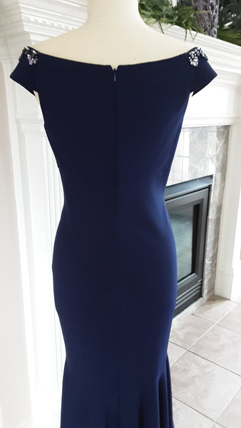 Navy Fitted Off Shoulder Gown