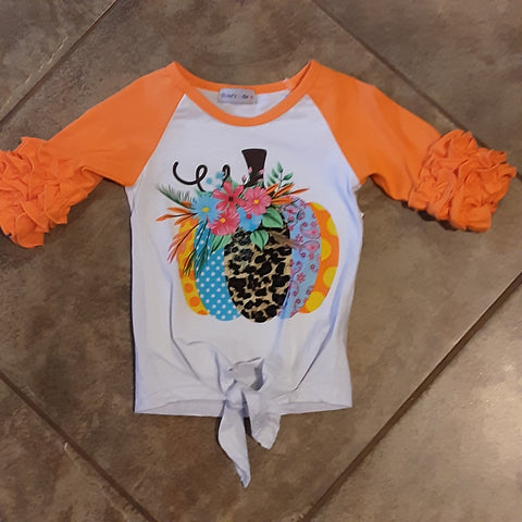 Toddler Tie Front Ruffle Slleve  Pumpkin Shirt