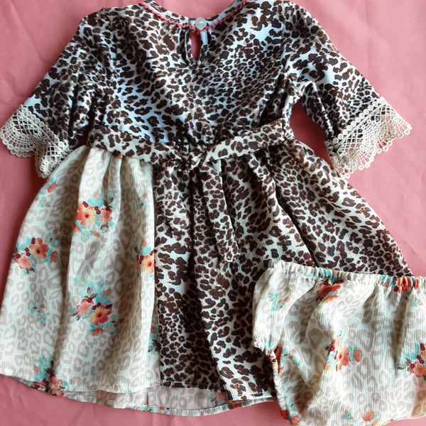 Floral and Leopard Dress and Bloomers | Bonnie Baby