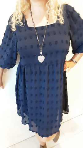 Navy Textured Dot Dress