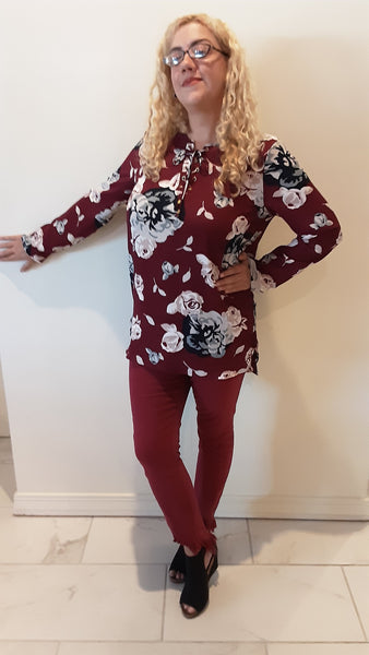 Oversize Floral Blouse with Lace Up Front | Mud Pie