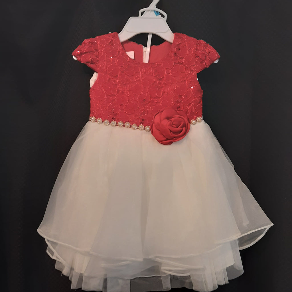 Sequin and Lace Party Dress with Pearl Trim