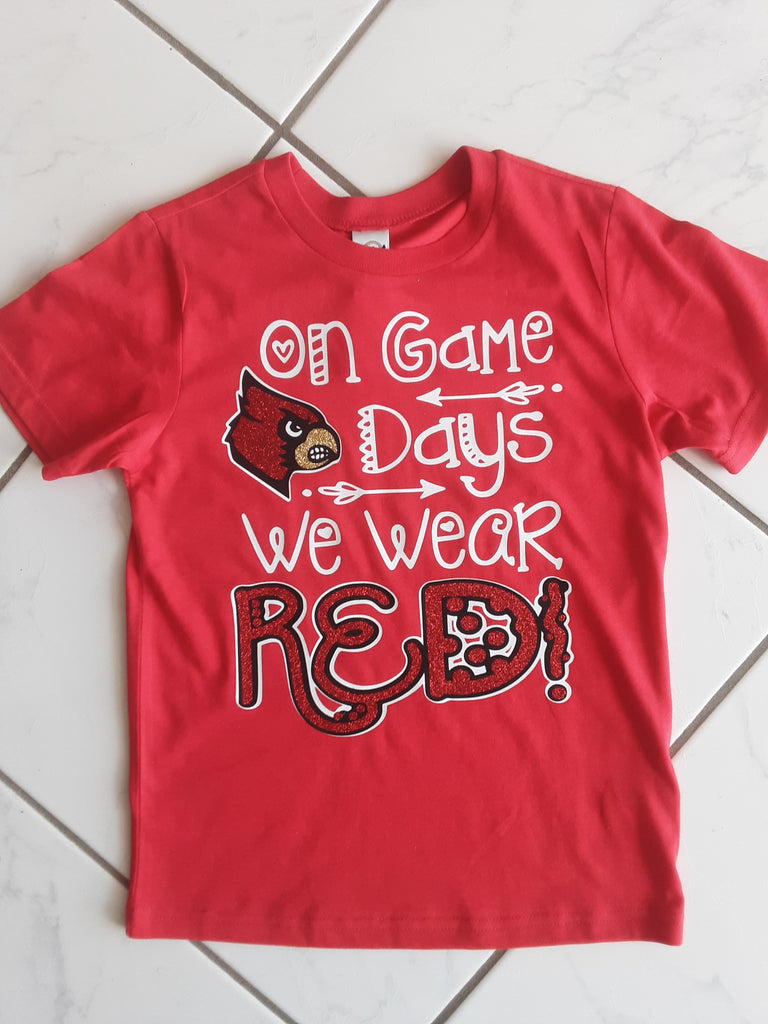 "On Game Days We Wear Red" Glittered T-shirt