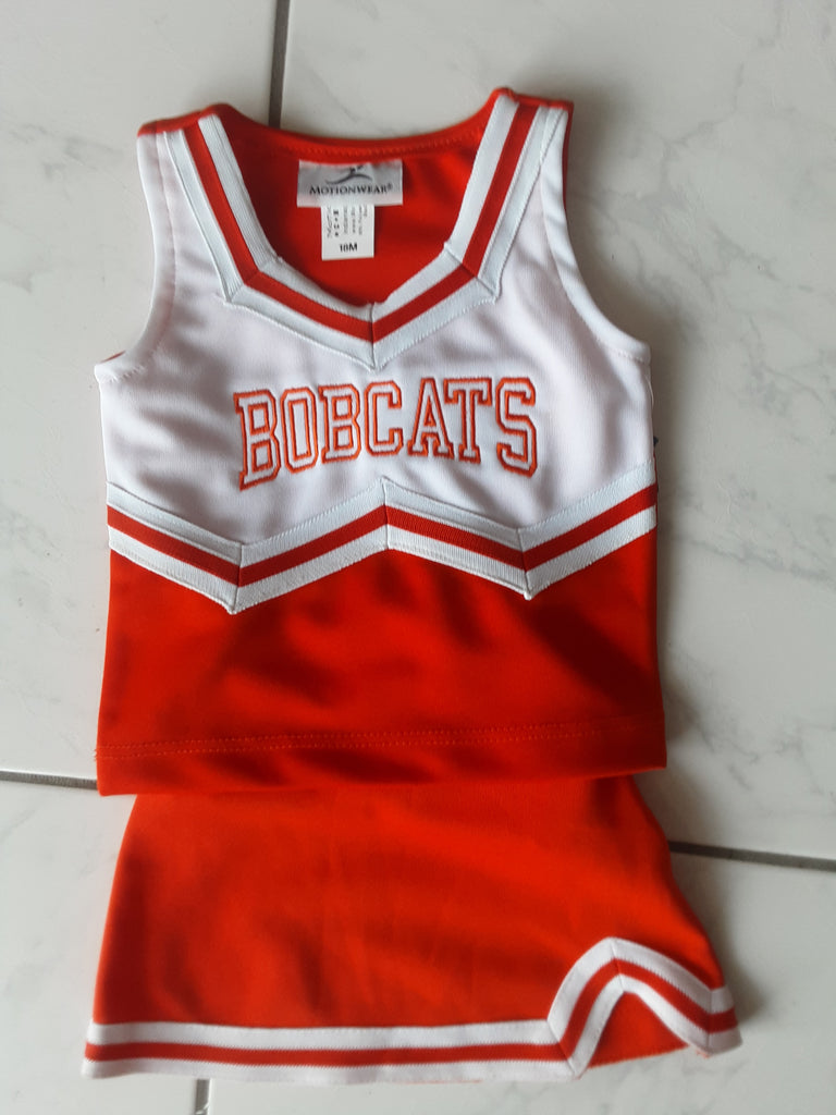 Orange & White Bobcats cheerleader uniform
