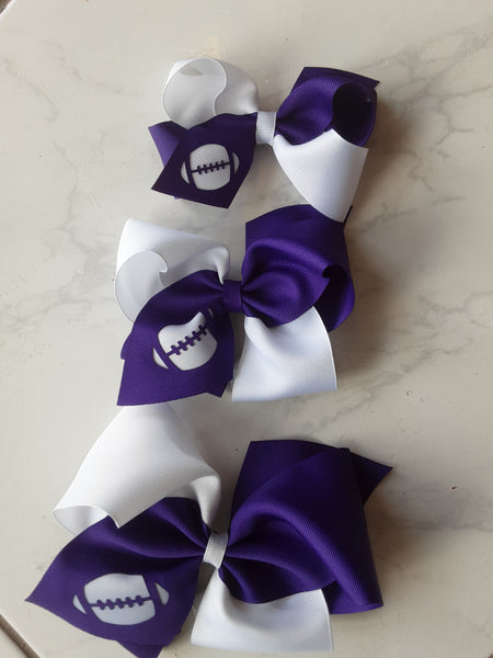 Football Cheer Bow - Purple & White -L