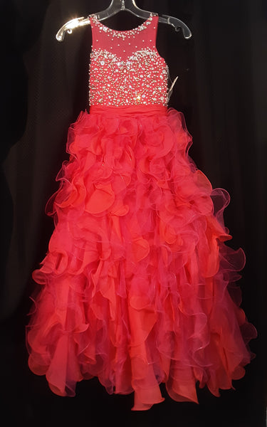 Hot Pink Ruffled Ballgown with Illusion Neckline | Tiffany Size 6 | Last one