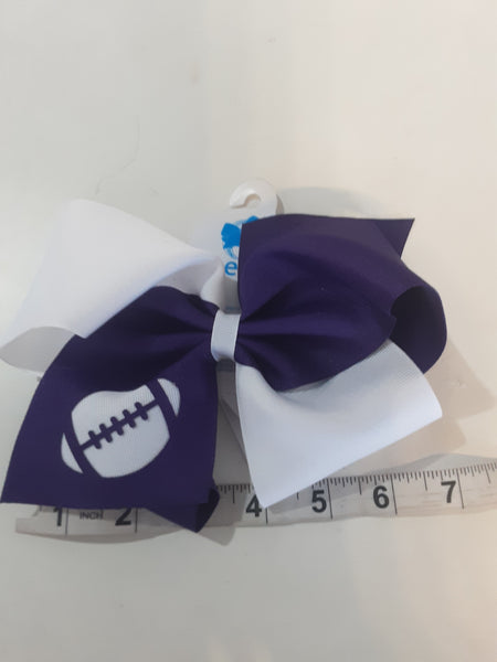 Football Cheer Bow - Purple & White -L