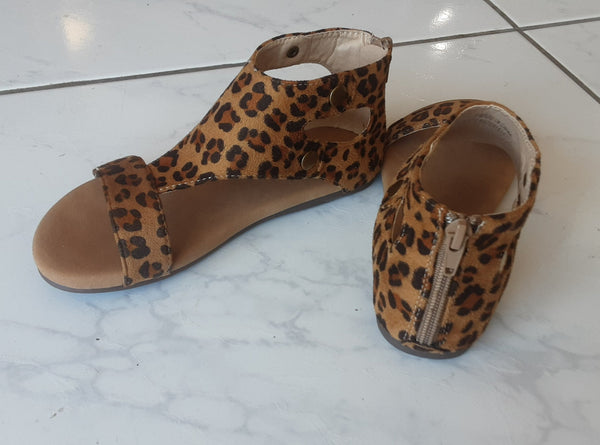 Front and Back of leopard print zip back sandals