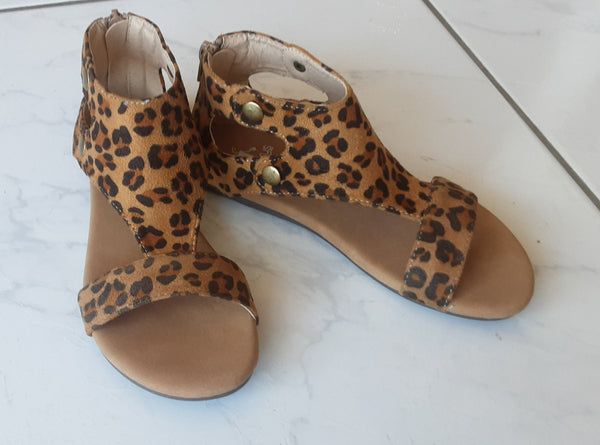 Leopard Print Sandals with Zip Back