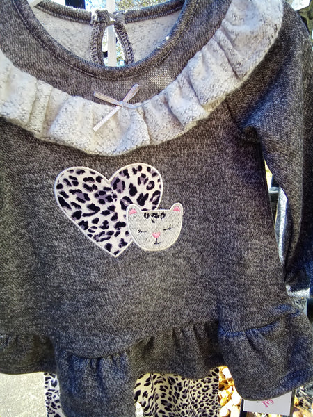 Leopard Heart and Cat Legging 2 pc set | Bonnie Baby W14201-PL