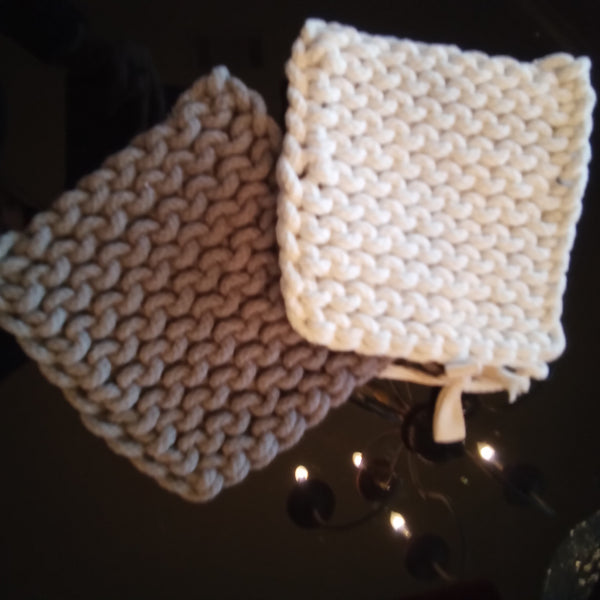 White and Grey Crochet Pot Holder Set | Mud Pie