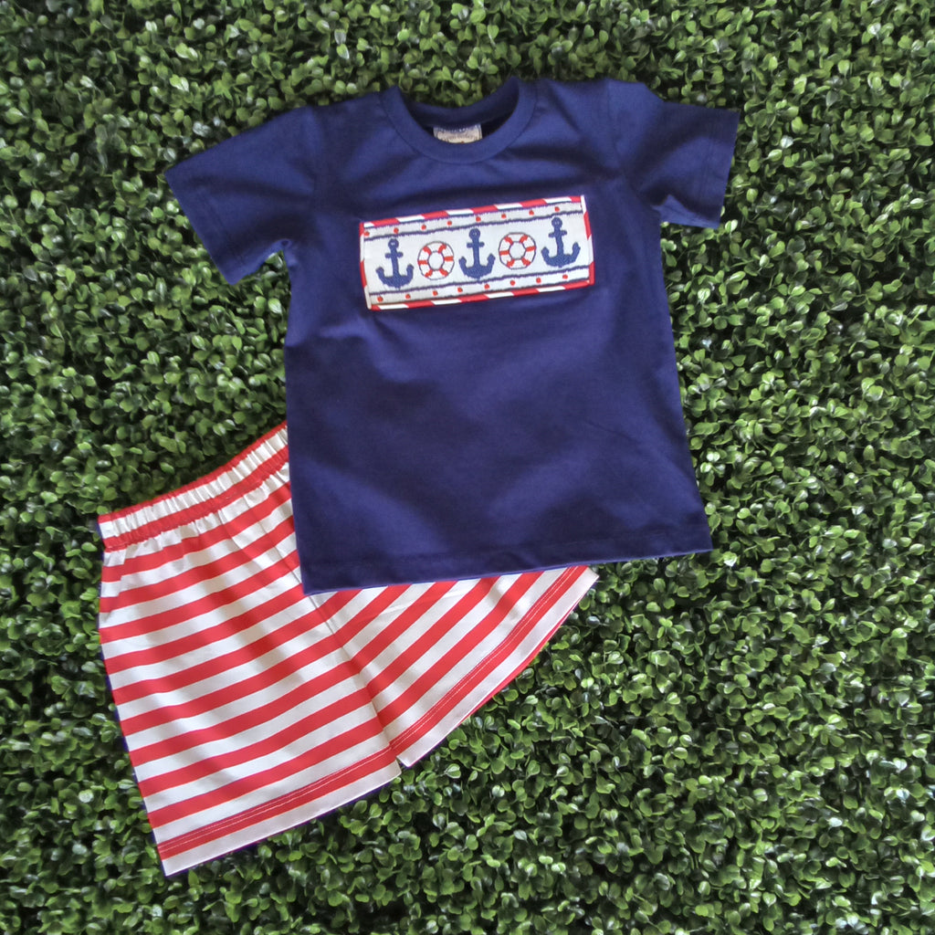 Smocked Anchor Short Set | Three Sisters