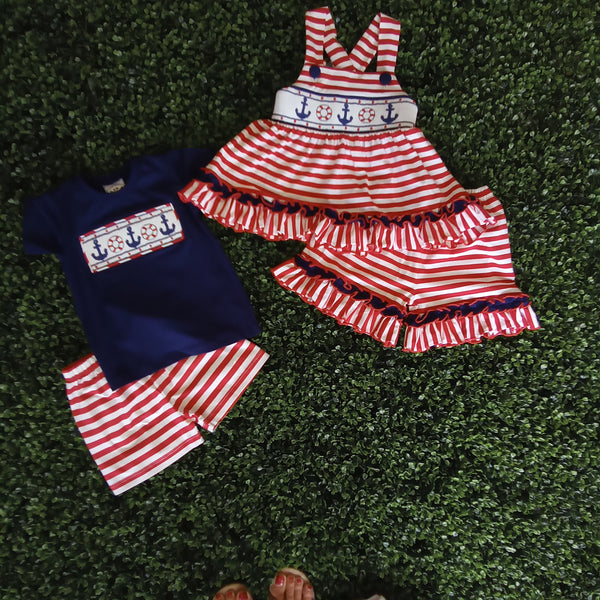 Smocked Anchor Short Set | Three Sisters