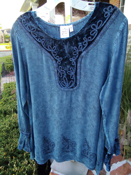 Rayon and Velvet Tunic - Blue | Parsley & Sage