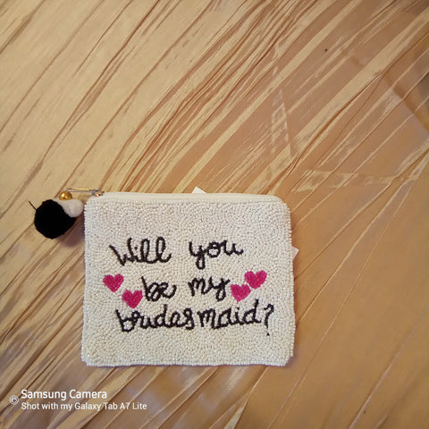 Beaded Will You Be My Bridesmaid? mini Pouch or coin purse.