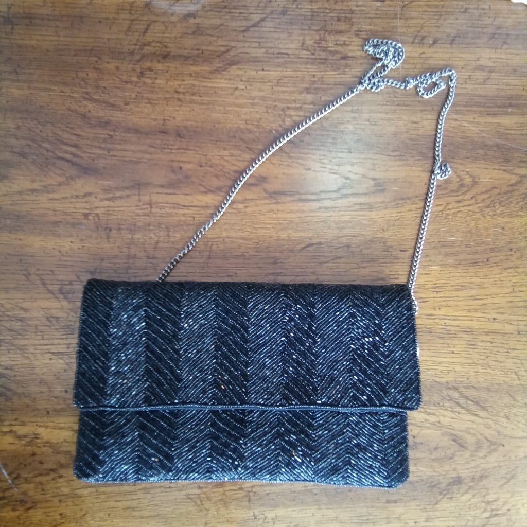 Black Beaded Clutch Handbag