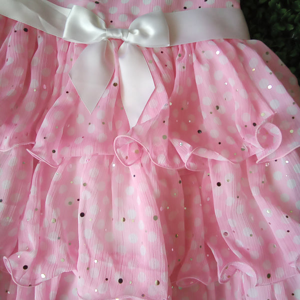 Girls Pink, White & Silver Polk-a-dot Dress | Bonnie Jean size 6X