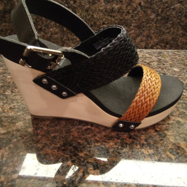Two Tone Black and Brown Woven Baker Wedges | Volatile